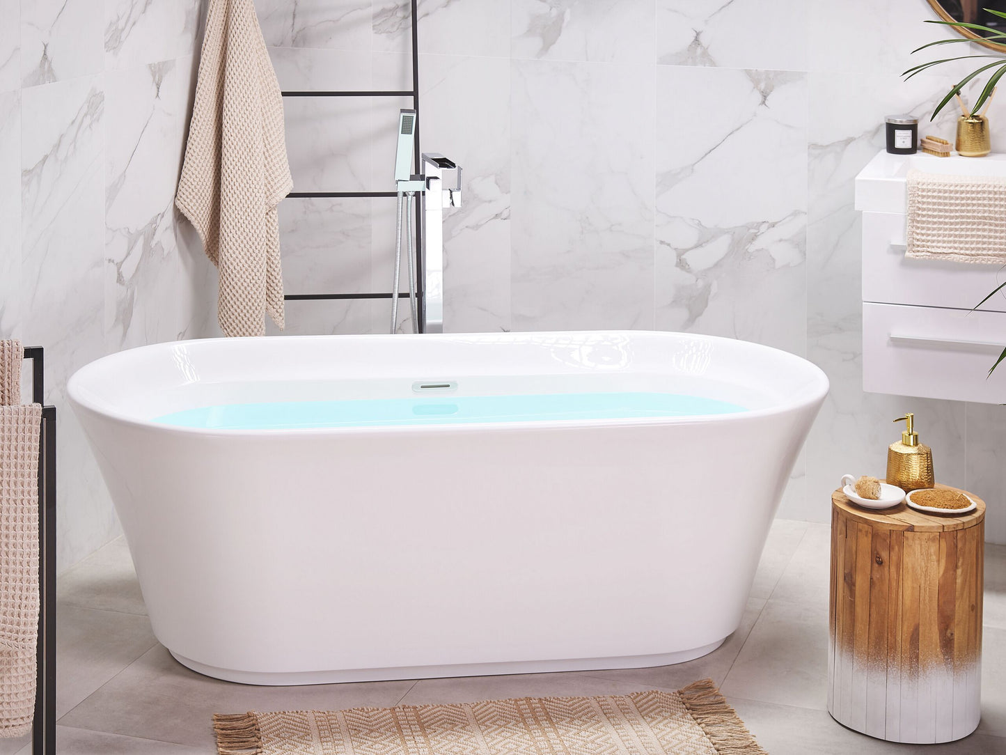 Badewanne freistehend weiss oval 170 x 80 cm OVALLE