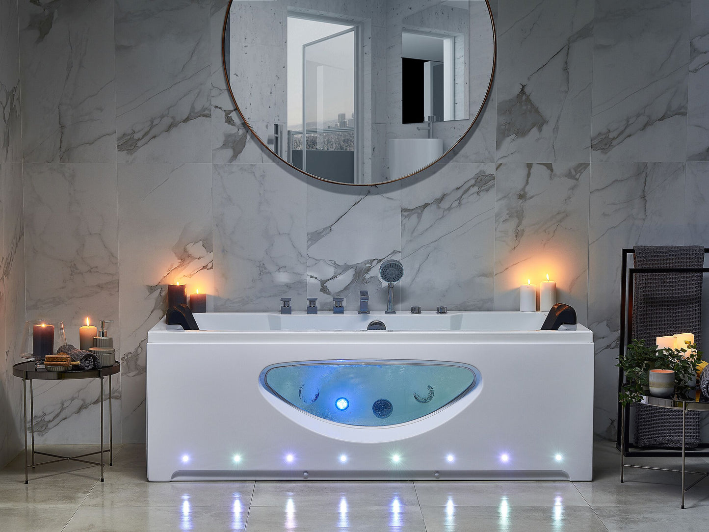 Whirlpool Badewanne weiss rechteckig mit LED 170 x 80 cm HAWES