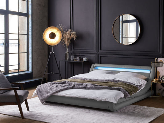 Bett Kunstleder grau 160 x 200 cm mit LED-Beleuchtung AVIGNON