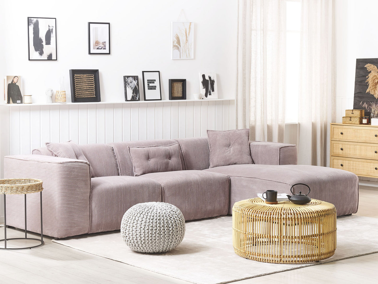 Ecksofa Cord taupe linksseitig 3-Sitzer DOLVA