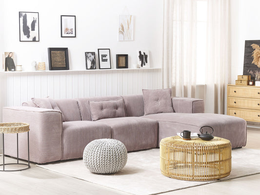 Ecksofa Cord taupe linksseitig 3-Sitzer DOLVA
