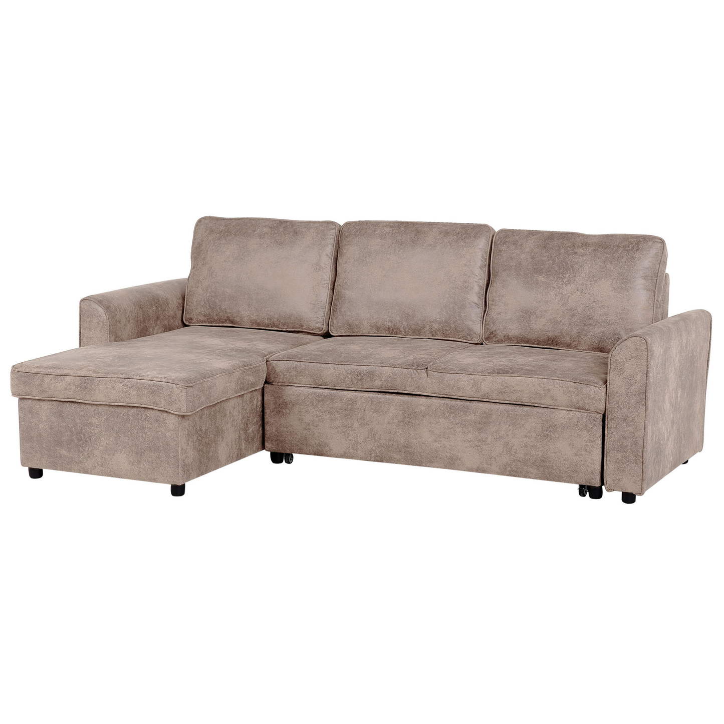 Ecksofa mit Schlaffunktion Lederoptik braun rechtsseitig NESNA