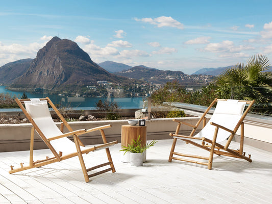 Gartenliege Bambusholz hellbraun Textil beige 2er Set ATRANI