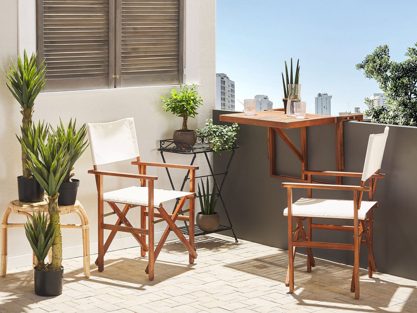 Gartenstuhl 2er Set CINE Akazienholz Cremeweiss