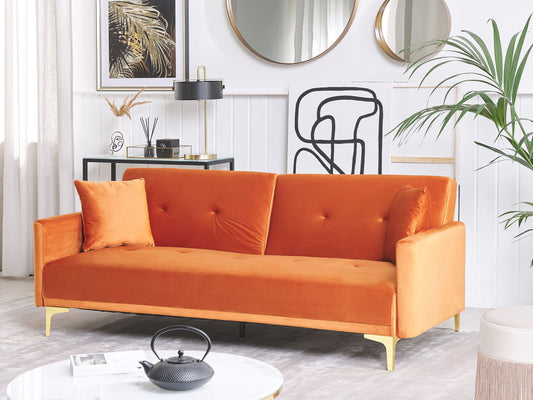 3-Sitzer Schlafsofa Samtstoff orange / gold LUCAN