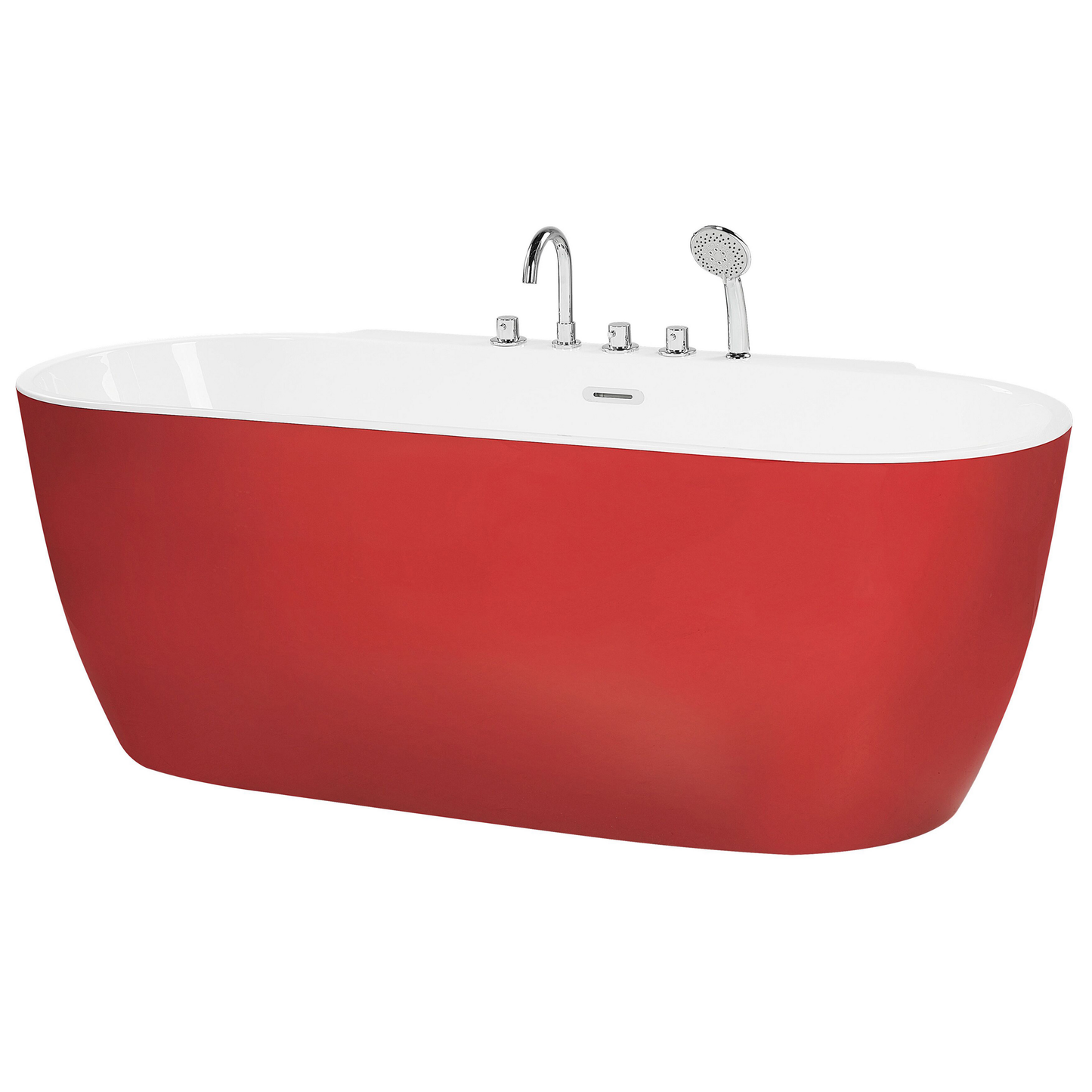 Badewanne freistehend rot mit Armatur oval 170 x 80 cm ROTSO