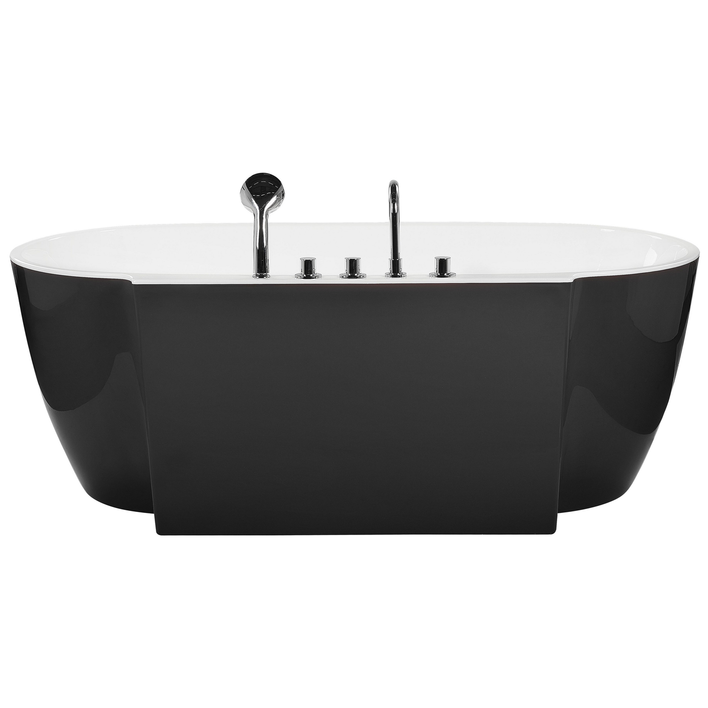 Badewanne freistehend schwarz mit Armatur oval 170 x 80 cm ROTSO