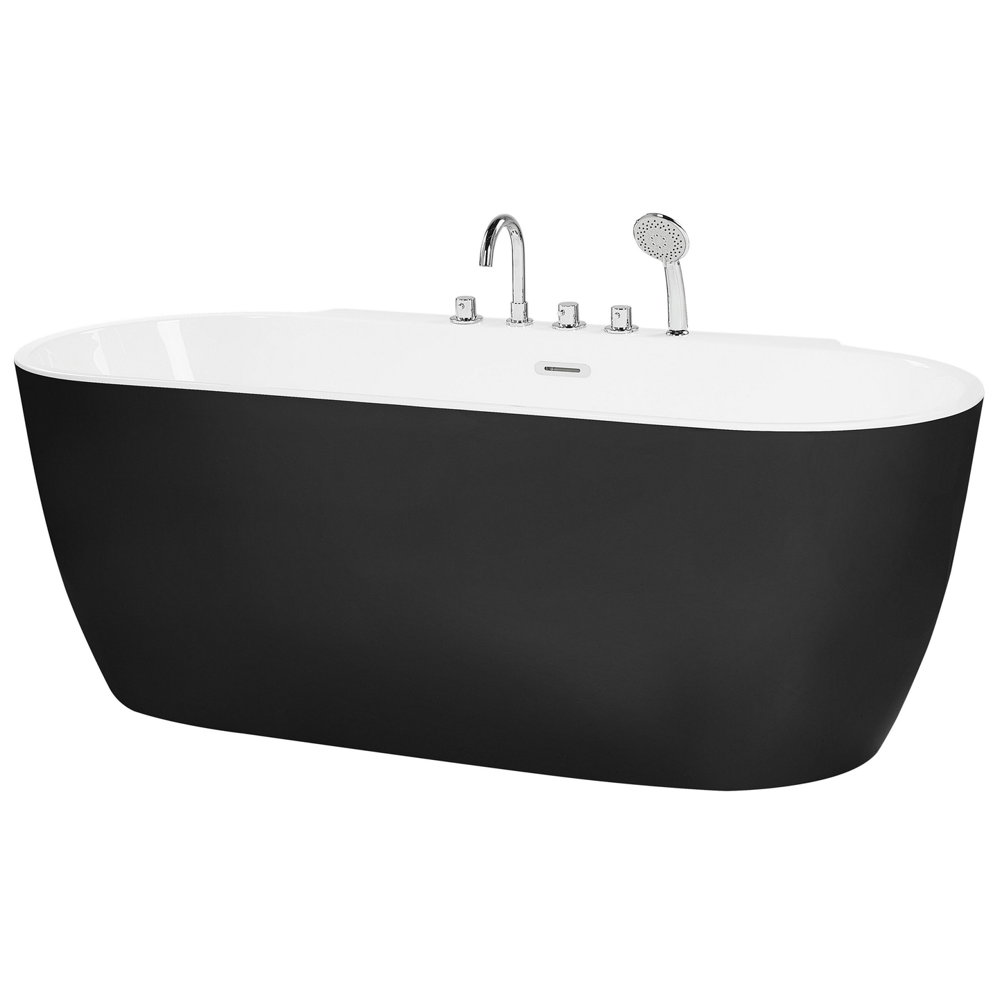 Badewanne freistehend schwarz mit Armatur oval 170 x 80 cm ROTSO