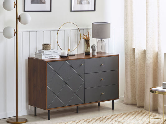 Sideboard PALMER 76 cm Holzoptik Dunkelbraun / Grau
