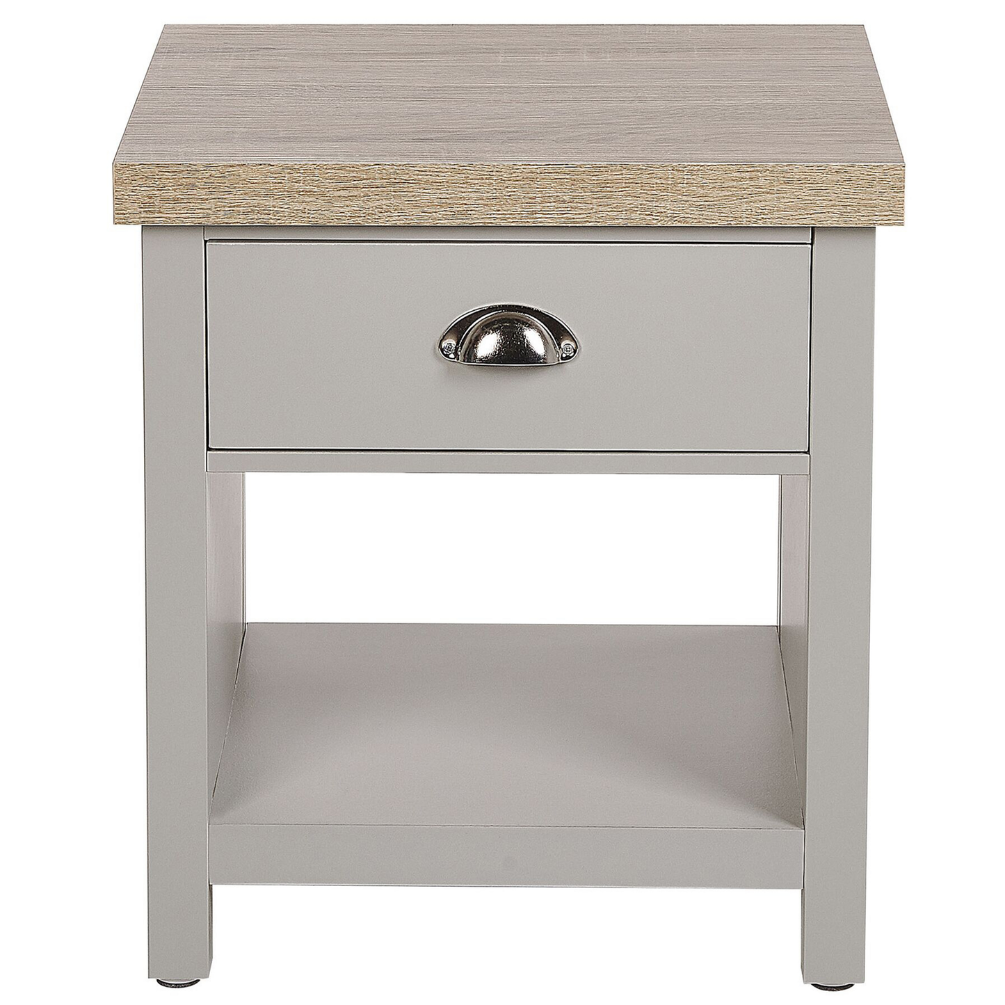 Nachttisch grau / heller Holzfarbton rechteckig Schublade CLIO