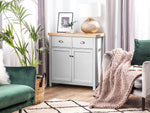Sideboard grau / heller Holzfarbton 2 Schubladen Schrank CLIO