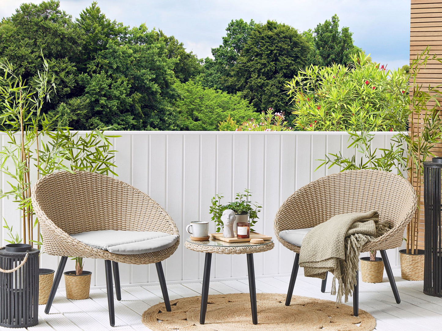 Bistro Set inkl. Kissen ORTIGIA Polyrattan Hellbeige Beige