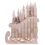 Adventskalender LED Pappelholz hellbraun Schlittenform IMPALA