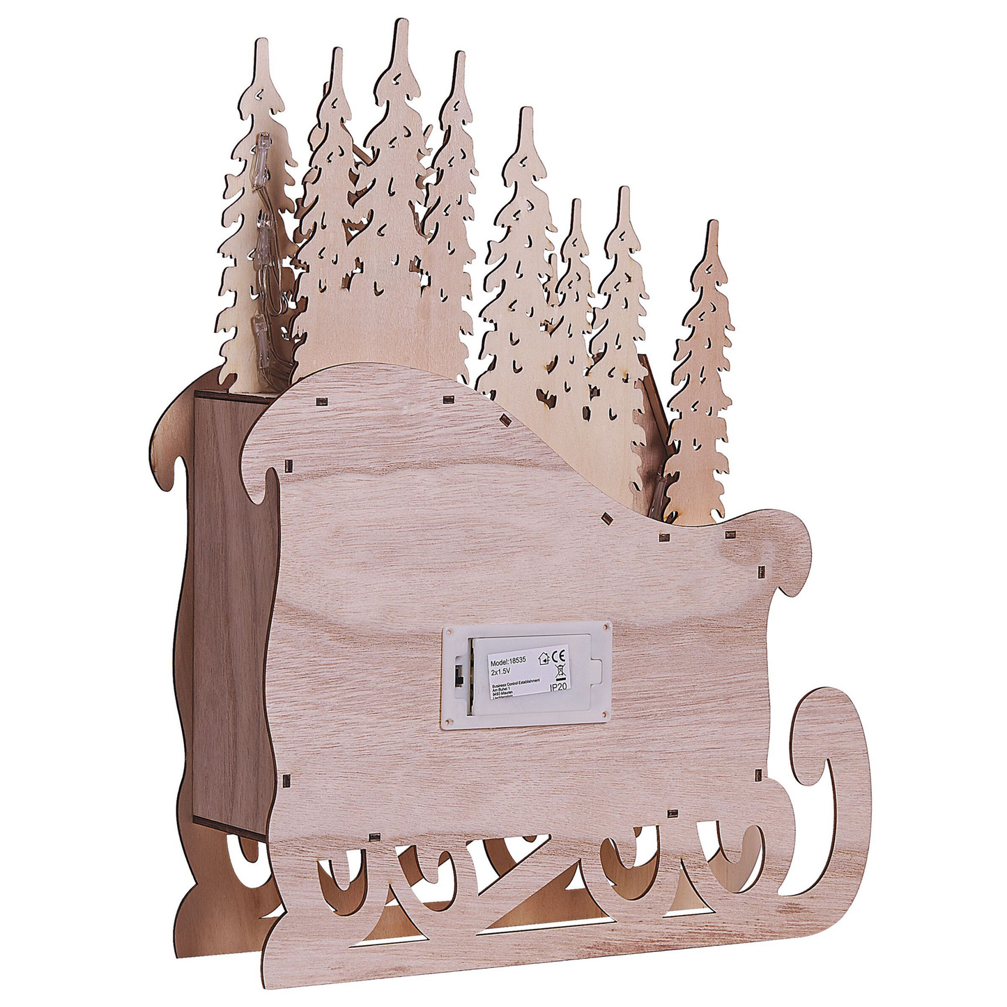Adventskalender LED Pappelholz hellbraun Schlittenform IMPALA