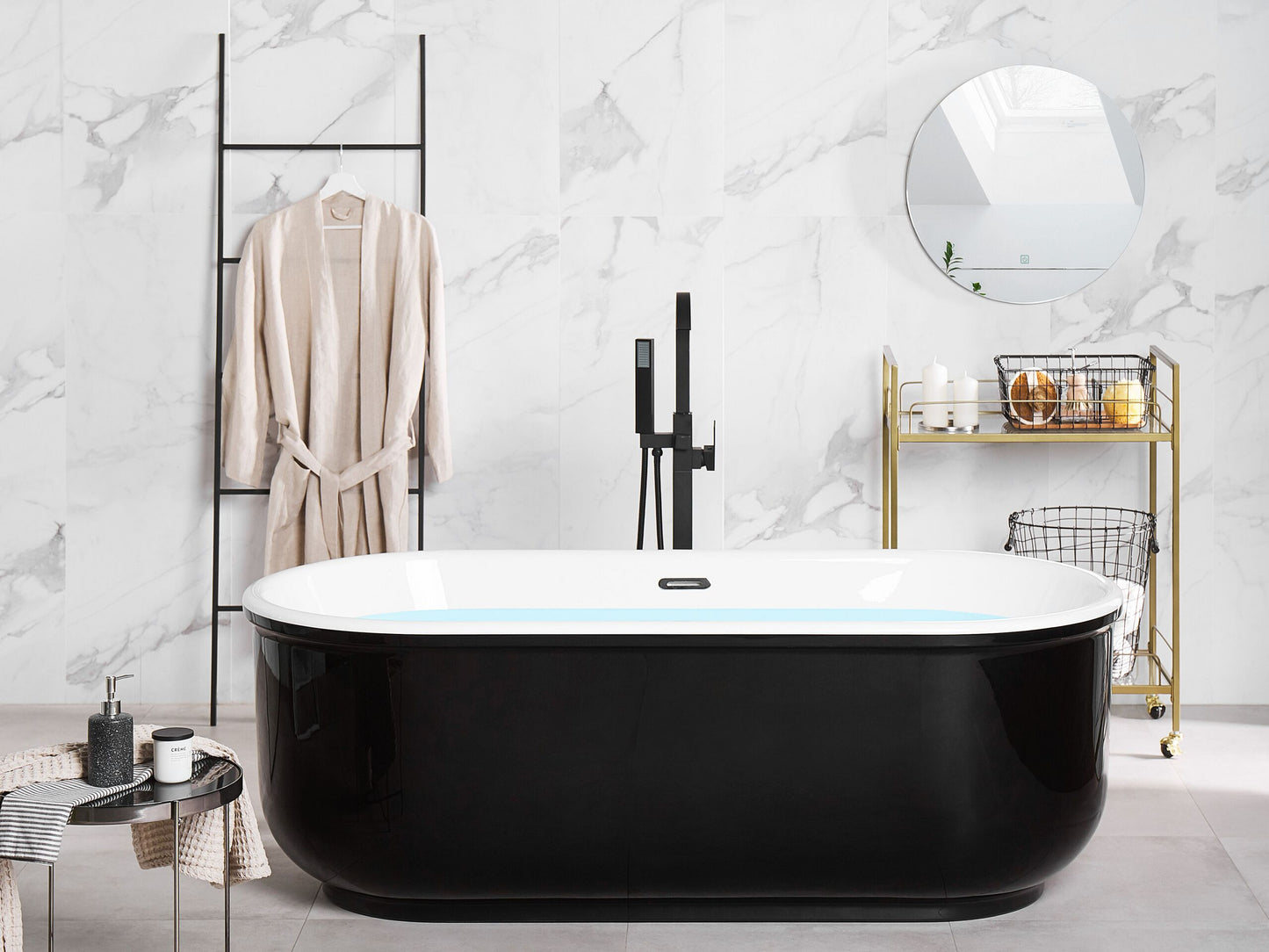 Badewanne freistehend schwarz oval 170 x 80 cm PINEL
