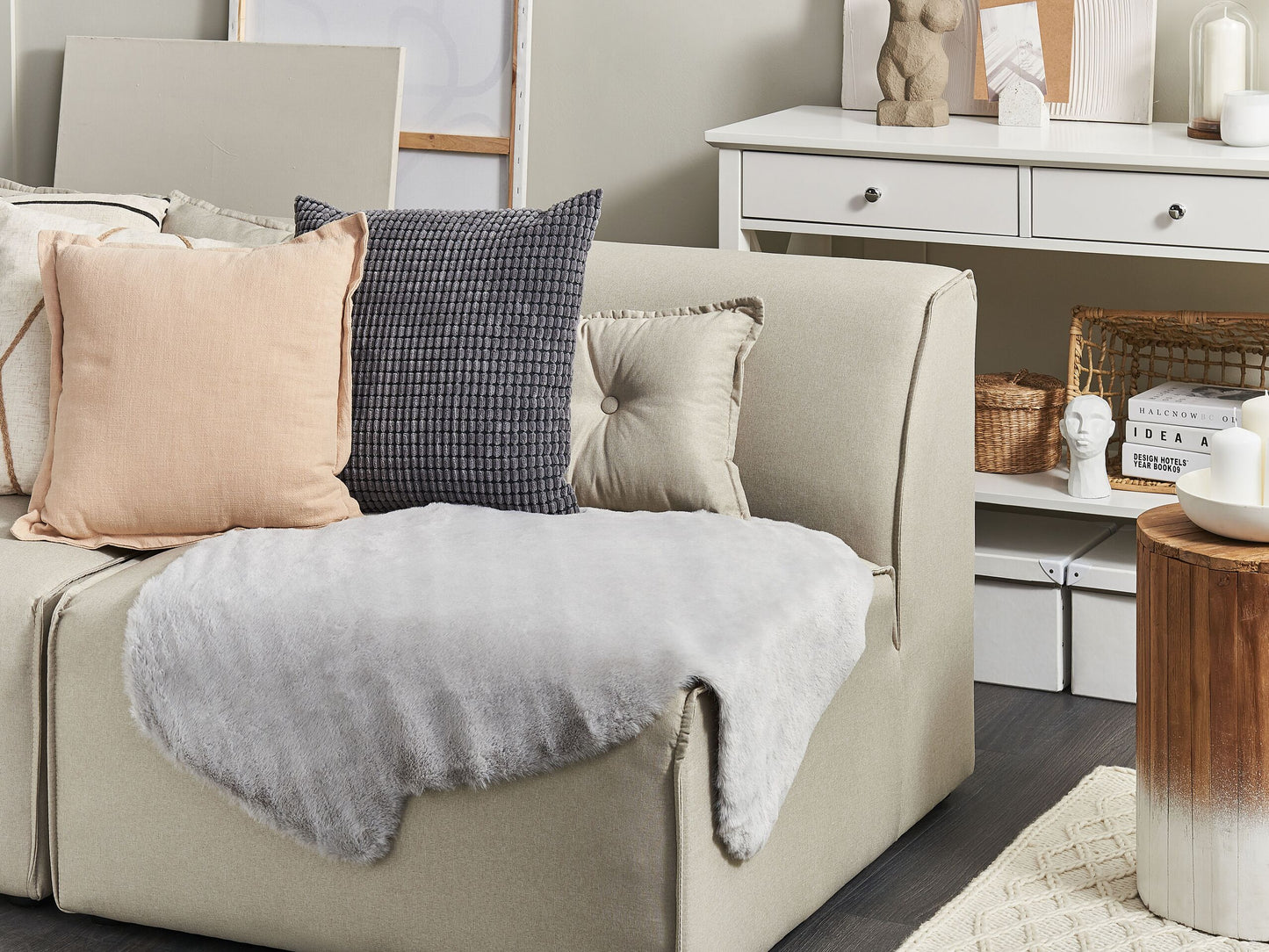 Kunstfell-Teppich Kaninchen grau 90 cm UNDARA