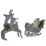 Outdoor Weihnachtsbeleuchtung LED silber Rentier mit Schlitten 41 cm ENODAK