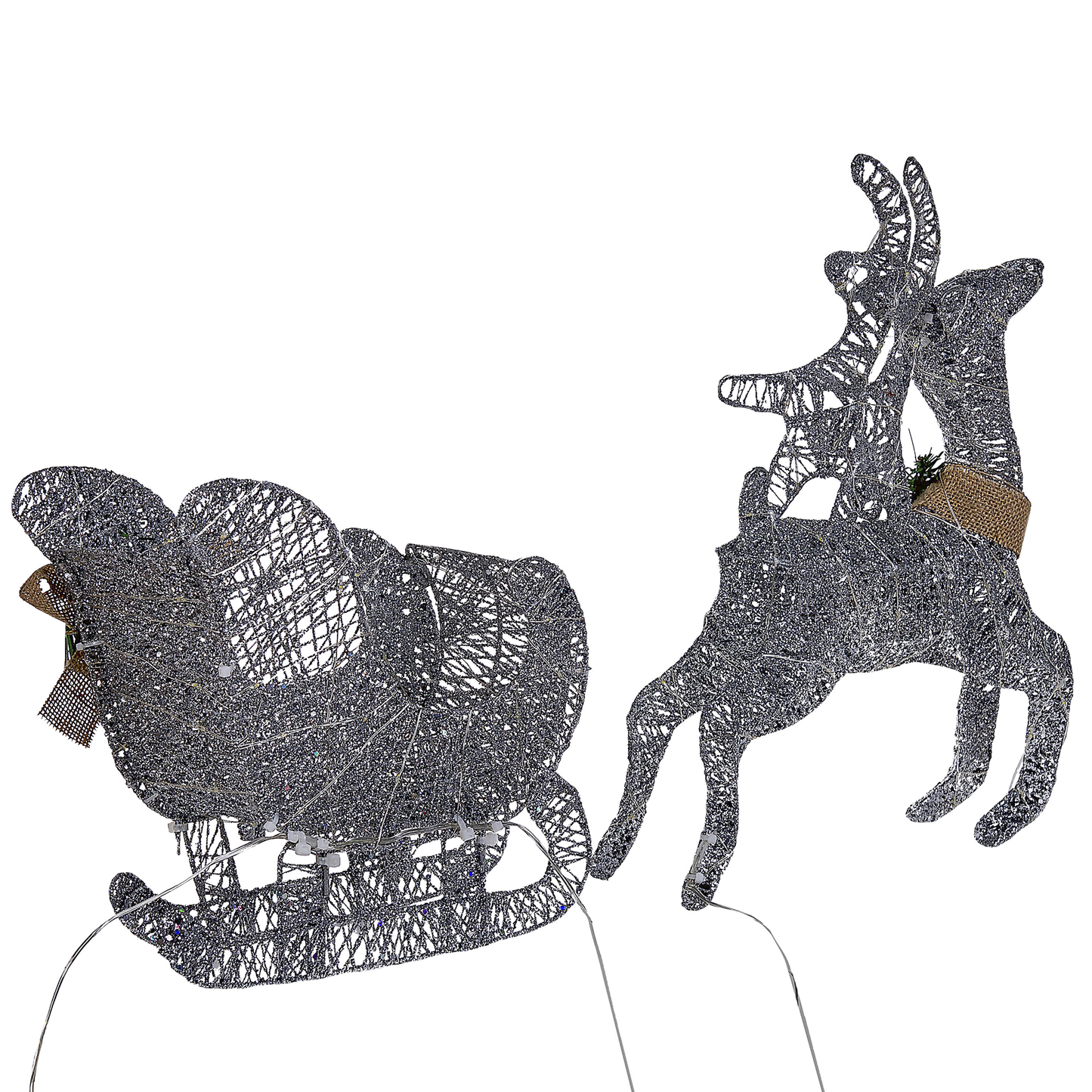 Outdoor Weihnachtsbeleuchtung LED silber Rentier mit Schlitten 41 cm ENODAK