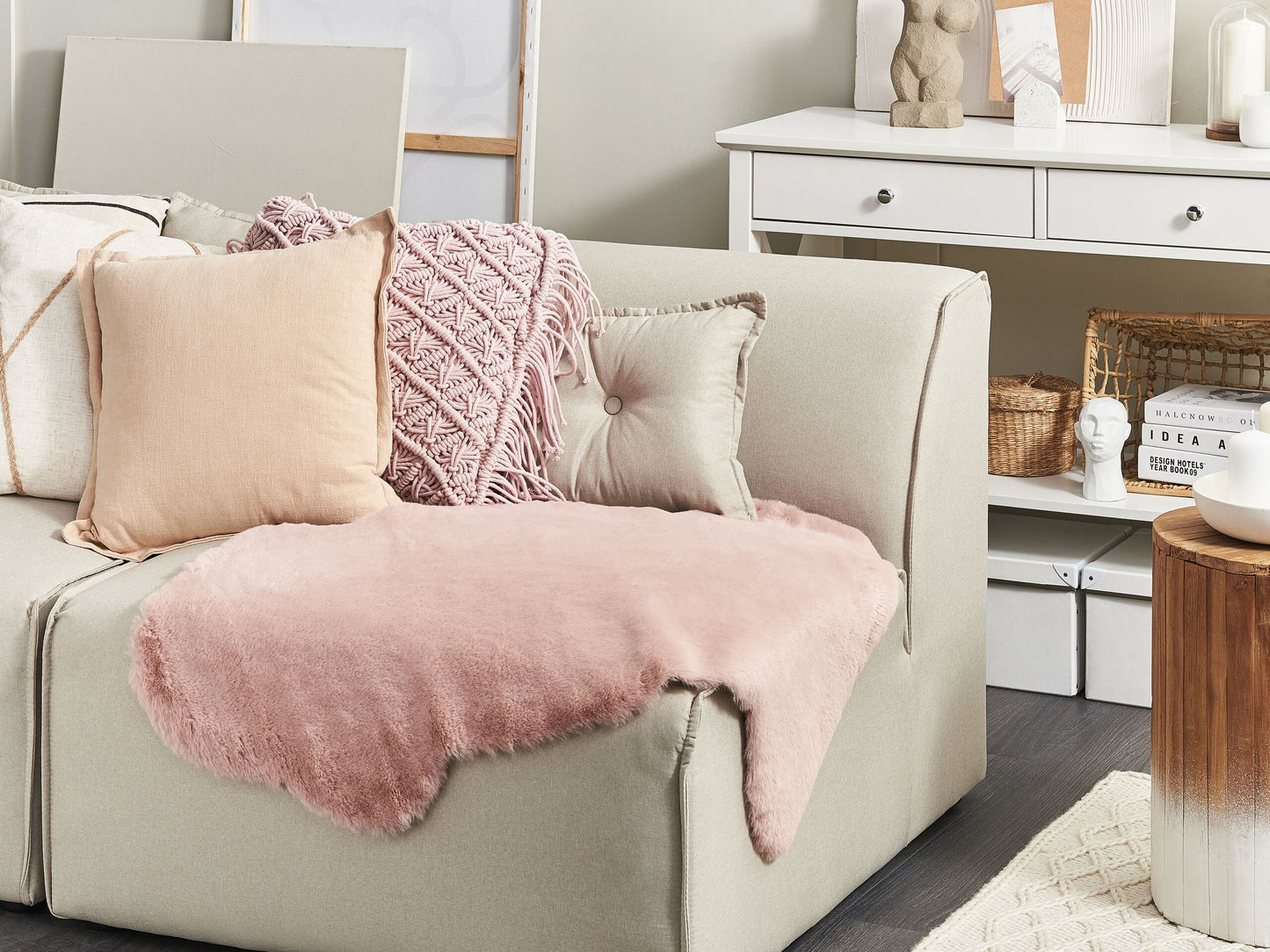 Kunstfell-Teppich Kaninchen rosa 90 cm UNDARA