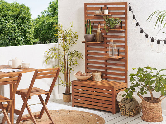 Gartenbank mit Wandpaneel MATINO 80 cm mit Stauraum Akazienholz Braun
