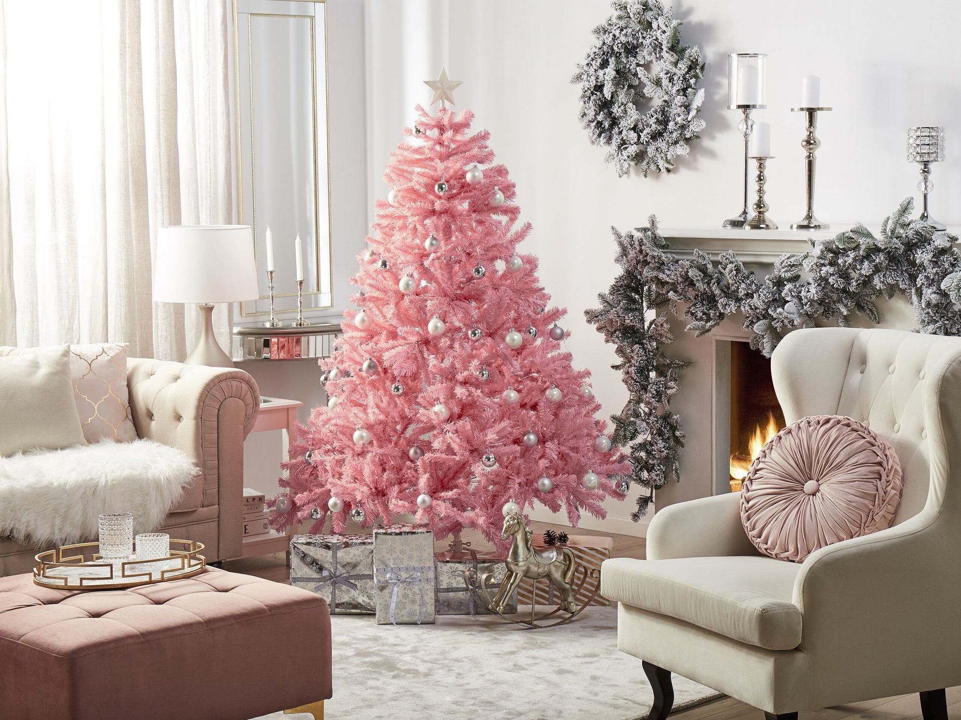 Künstlicher Weihnachtsbaum 180 cm rosa FARNHAM – DEKOR Shop