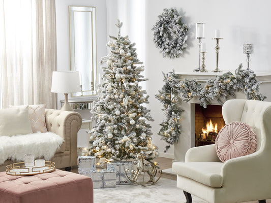 Künstlicher Weihnachtsbaum mit LED Beleuchtung schneebedeckt 180 cm weiss TATLOW