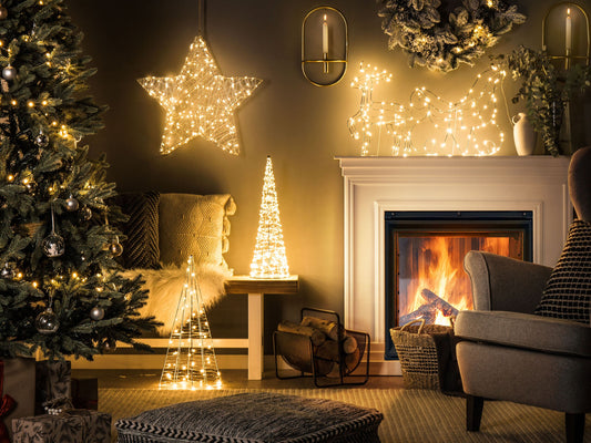Outdoor Weihnachtsbeleuchtung LED silber Rentier mit Schlitten 46 cm SAIJA