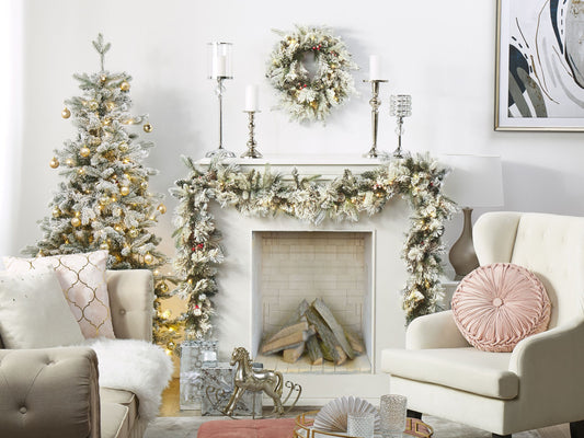 Dekokranz weiss mit LED-Beleuchtung Schnee bedeckt ⌀ 55 cm WHITEHORN