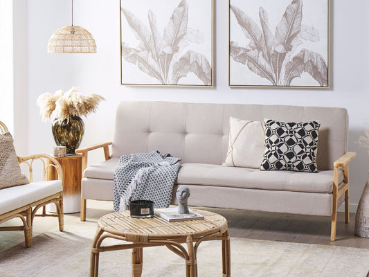 3-Sitzer Schlafsofa Stoff beige / heller Holzfarbton TJORN