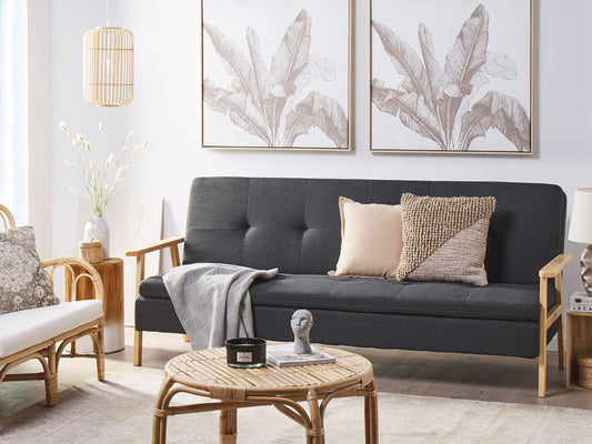 3-Sitzer Schlafsofa Stoff dunkelgrau / heller Holzfarbton TJORN