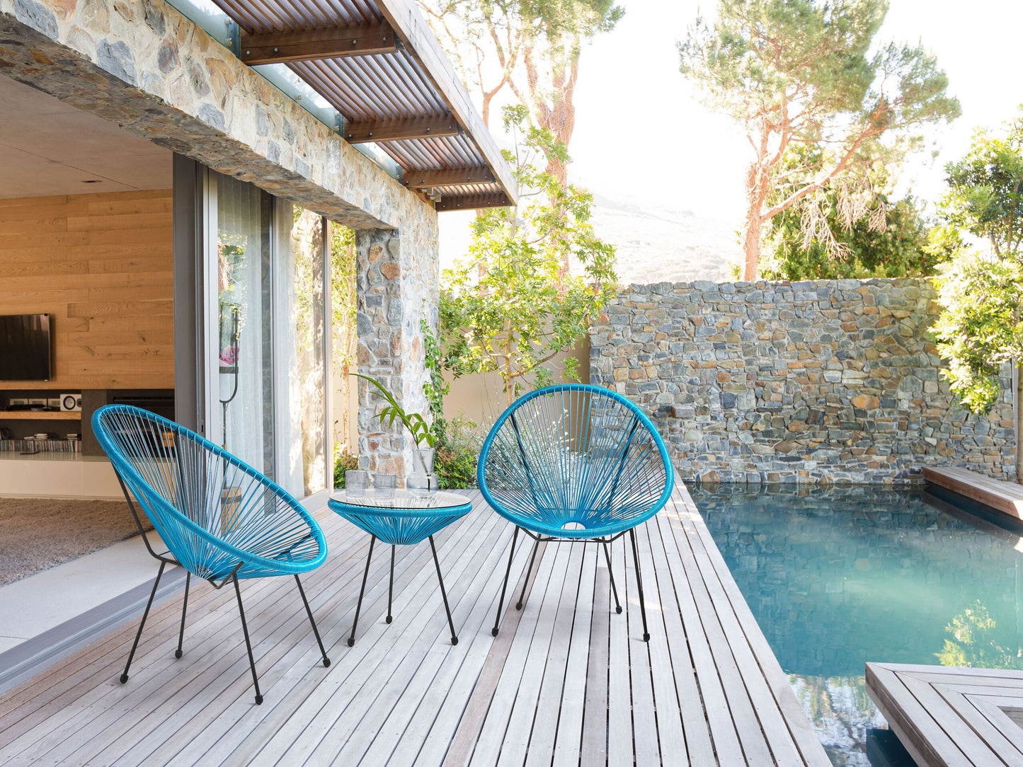 Bistro Set ACAPULCO II Polyrattan Blau