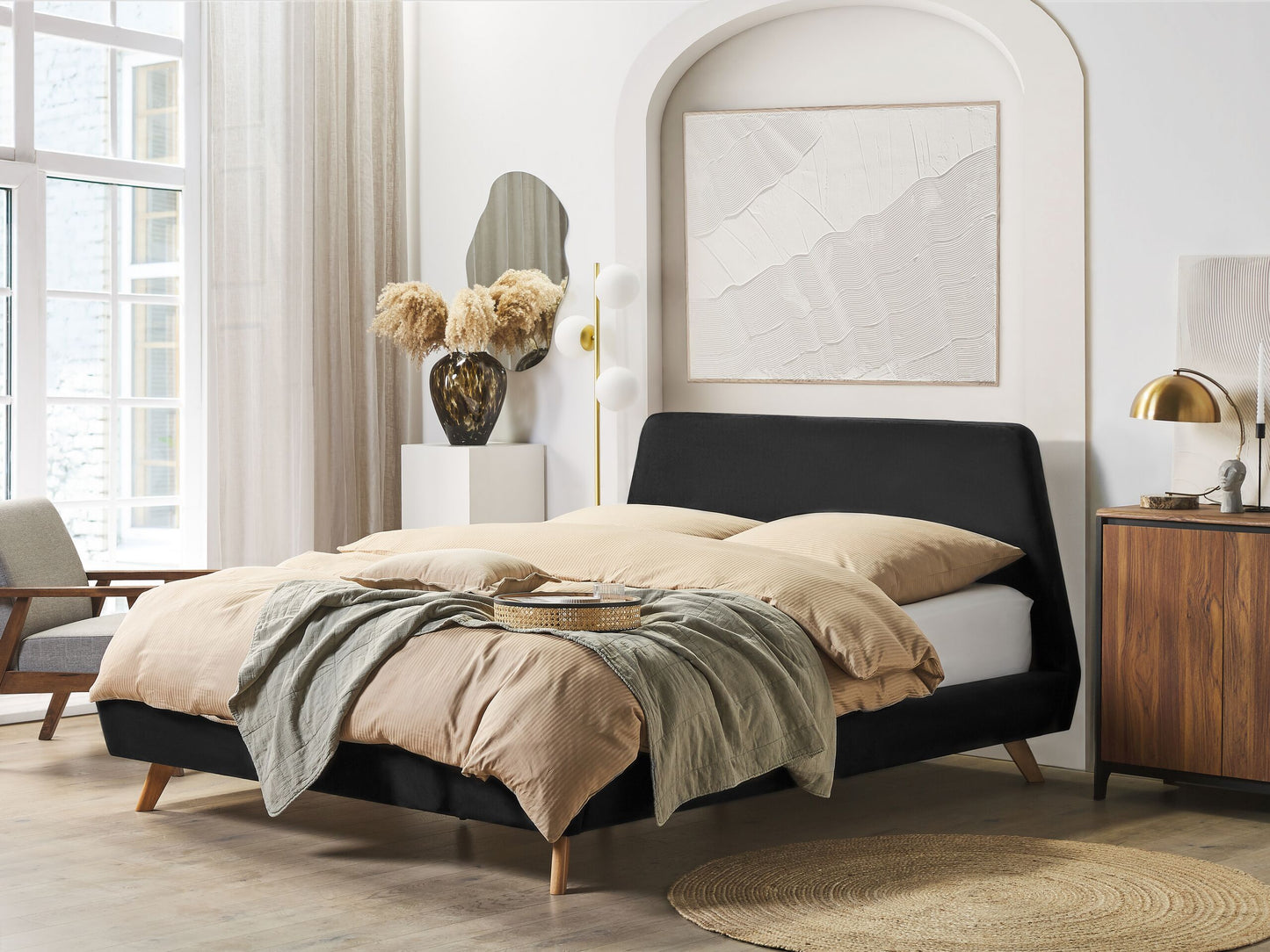 Bett mit Lattenrost Samtstoff VIENNE 160 x 200 cm Schwarz