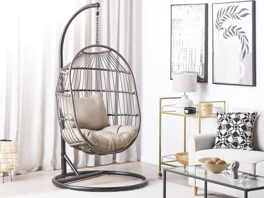 Hängesessel mit Gestell ALBA Polyrattan Schwarz