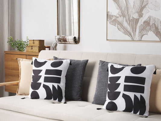 Dekokissen 2er Set LIRIOPE 45 x 45 cm Schwarz / Weiss Geometrisches Muster