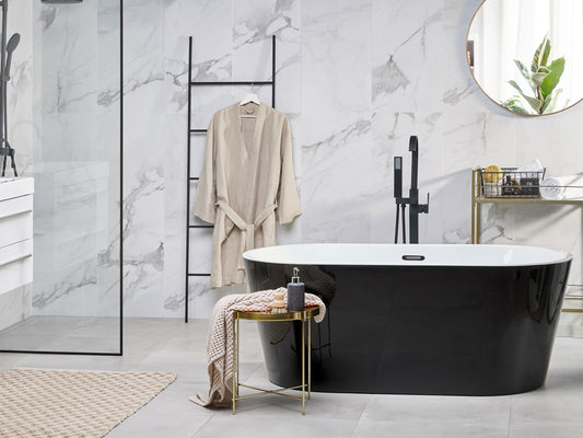 Badewanne freistehend schwarz-weiss oval 160 x 80 cm HAVANA