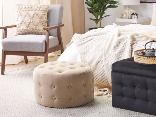 Pouf Samtstoff sandbeige rund ⌀ 55 cm TAMPA