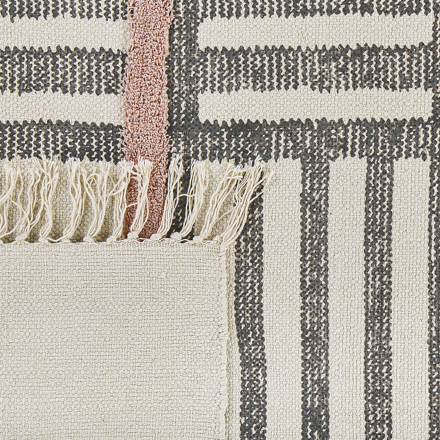 Teppich Baumwolle beige / schwarz 140 x 200 cm abstraktes Muster Fransen Kurzflor MURADIYE