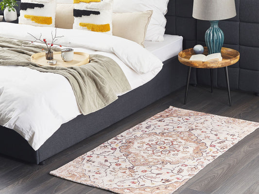 Teppich beige / braun 80 x 150 cm Blumenmuster Kurzflor KATTAKKADA