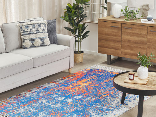 Teppich mehrfarbig 140 x 200 cm abstraktes Muster Fransen Kurzflor ACARLAR