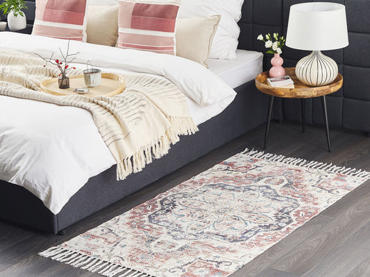 Teppich Blumenmuster mehrfarbig mit Fransen 80 x 150 cm Kurzflor KELKIT