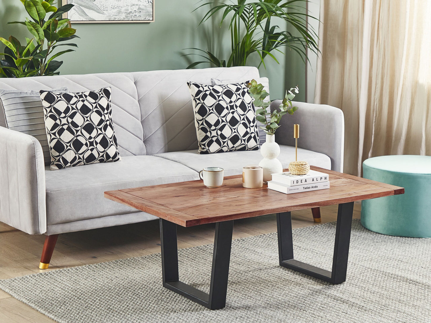Couchtisch Akazienholz hellbraun / schwarz 120 x 70 cm GRENOLA