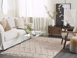Teppich Baumwolle beige 160 x 230 cm marokkanisches Muster Fransen SULUOVA