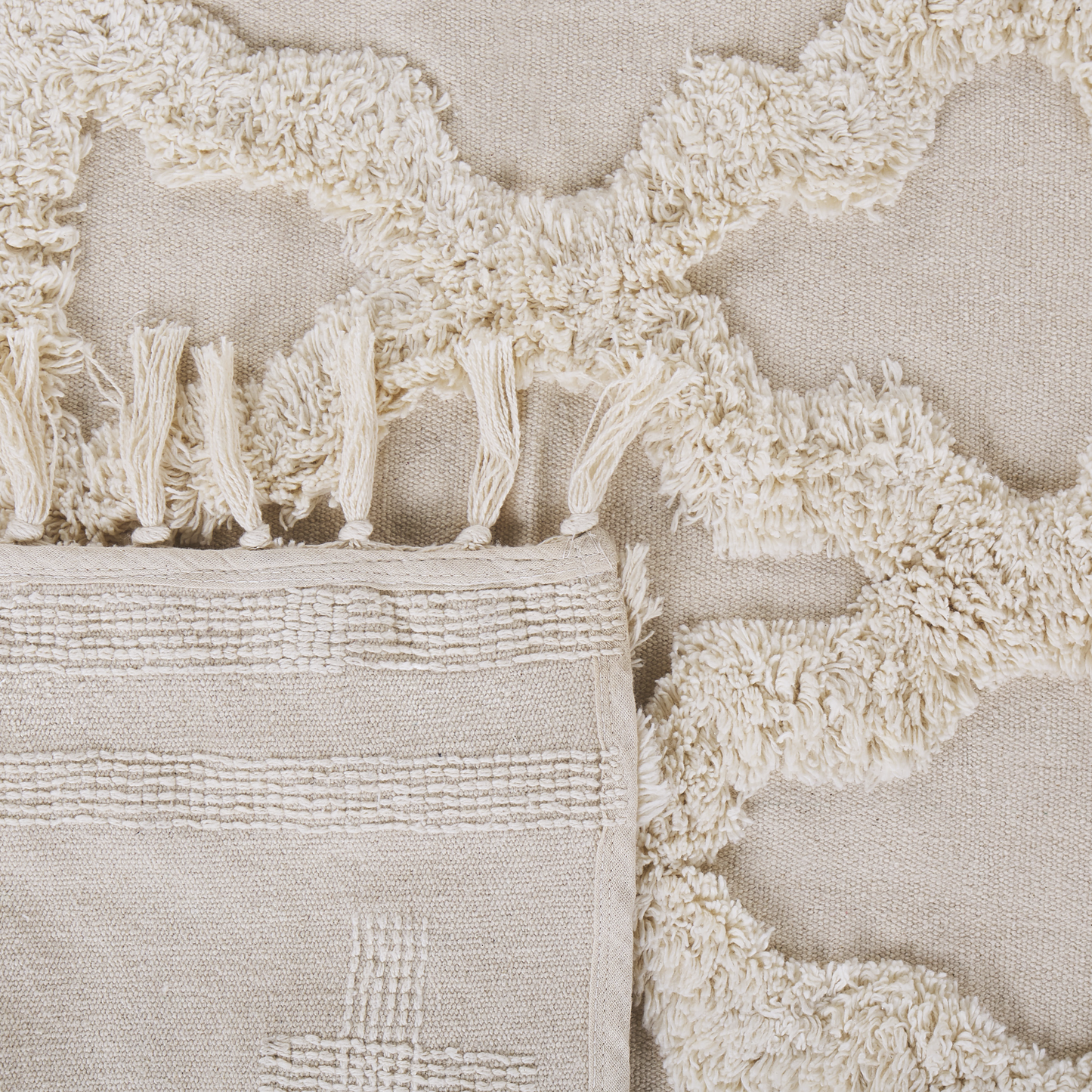 Teppich Baumwolle beige 160 x 230 cm marokkanisches Muster Fransen SULUOVA