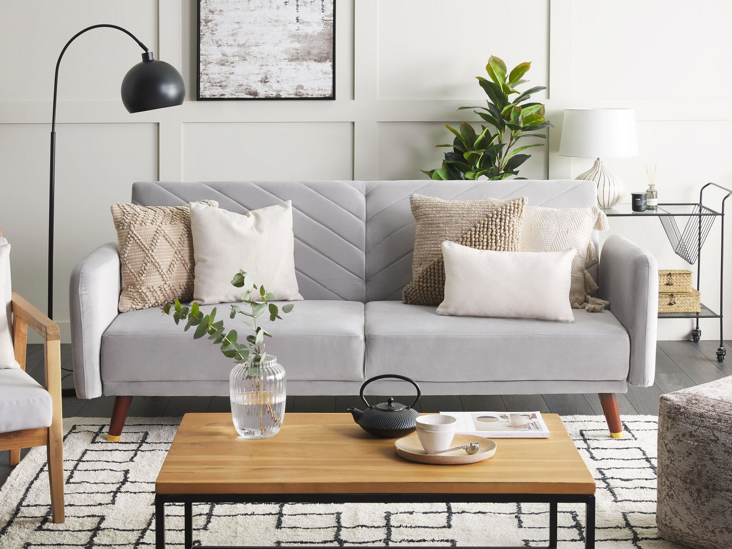 Schlafsofa Samtstoff hellgrau SENJA