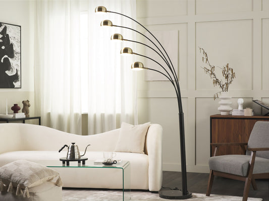 Stehlampe schwarz / gold 210 cm rund Marmorfuss FLINDERS
