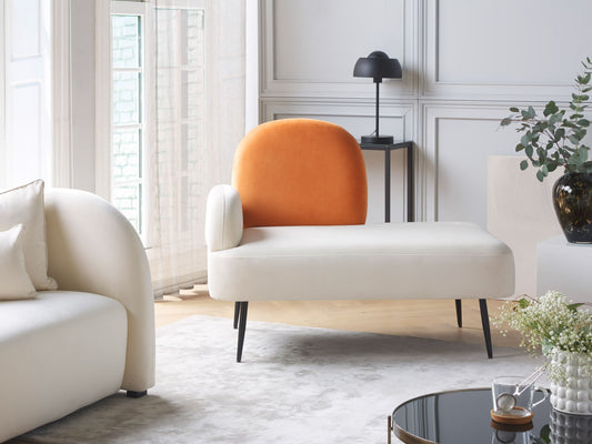 Chaiselongue Samtstoff weiss / orange linksseitig ARCEY