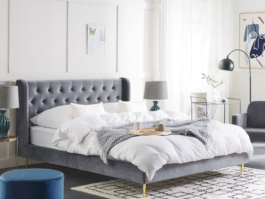 Bett mit Lattenrost Samtstoff FORBACH 160 x 200 cm Grau