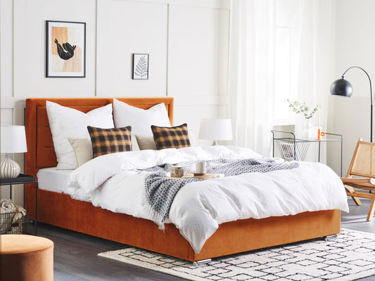 Bett mit Stauraum Samtstoff ROUEN 160 x 200 cm Orange