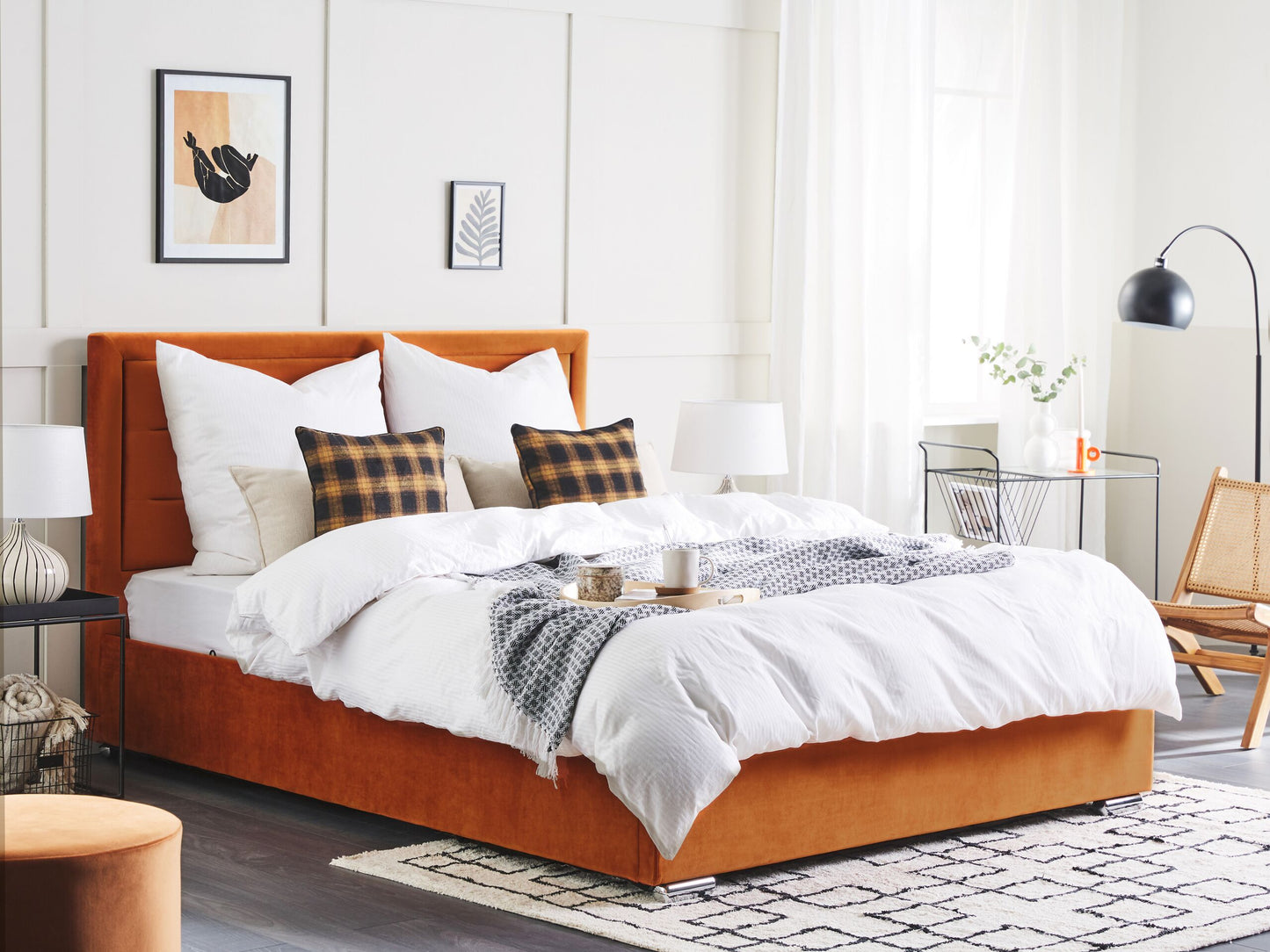 Bett mit Stauraum Samtstoff ROUEN 180 x 200 cm Orange
