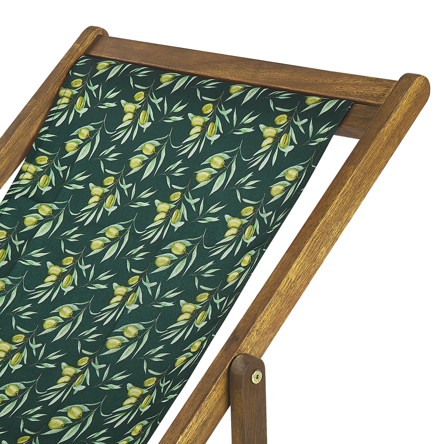 Liegestuhl Akazienholz hellbraun Textil weiss / grün Olivenzweigmotiv 2er Set ANZIO